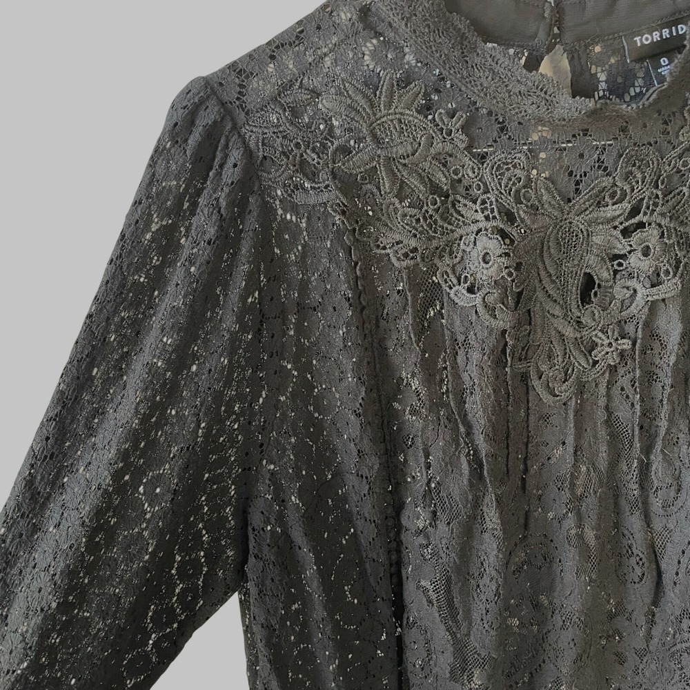 Torrid Black Lace High Neck Blouse Whimsigoth Dark Coquette Romantic Witchy Size